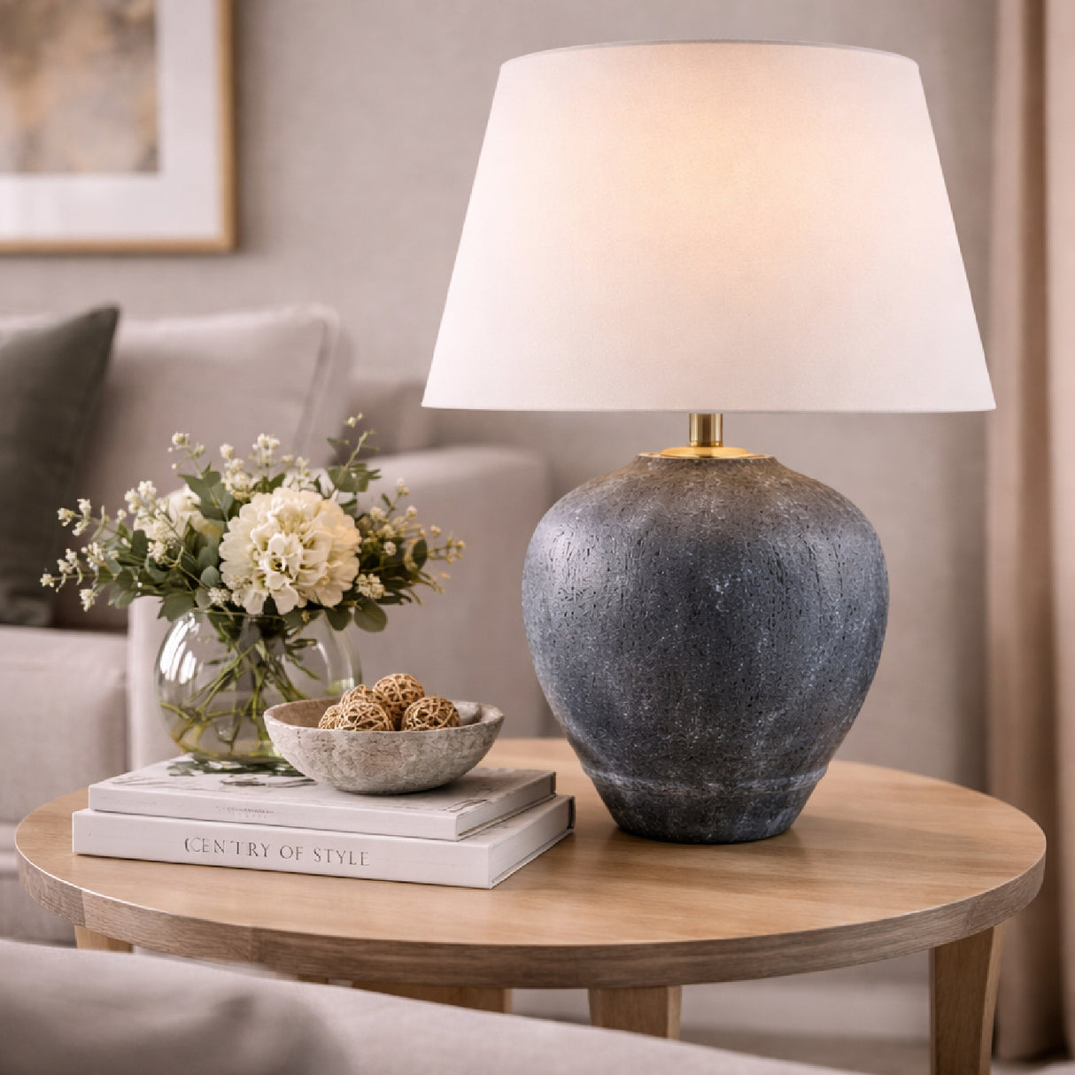 Modern European furniture - Sandblasted Gray Ceramic Table Lamp - www.oroa.com