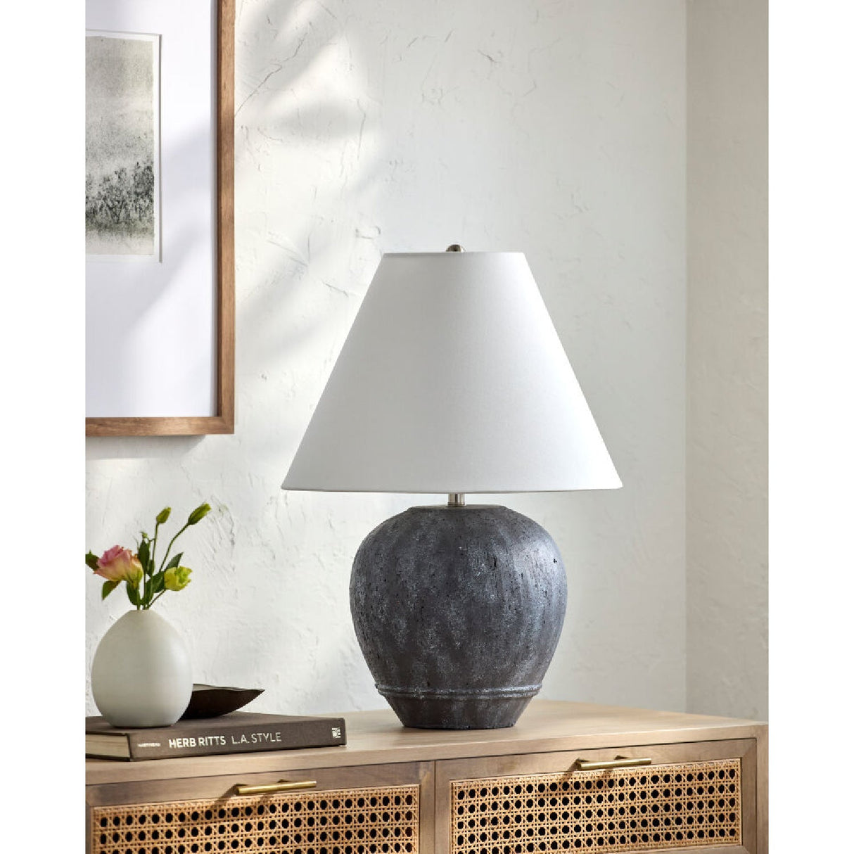 Modern European furniture - Sandblasted Gray Ceramic Table Lamp - www.oroa.com