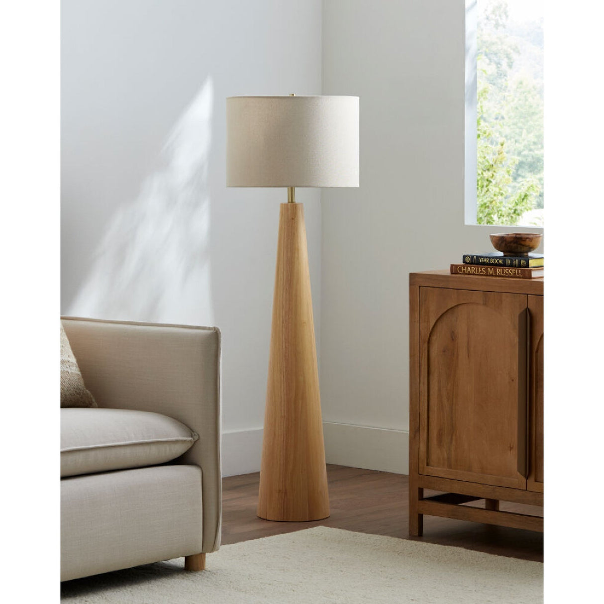Modern European furniture - Flared Wooden Accent Floor Lamp - www.oroa.com