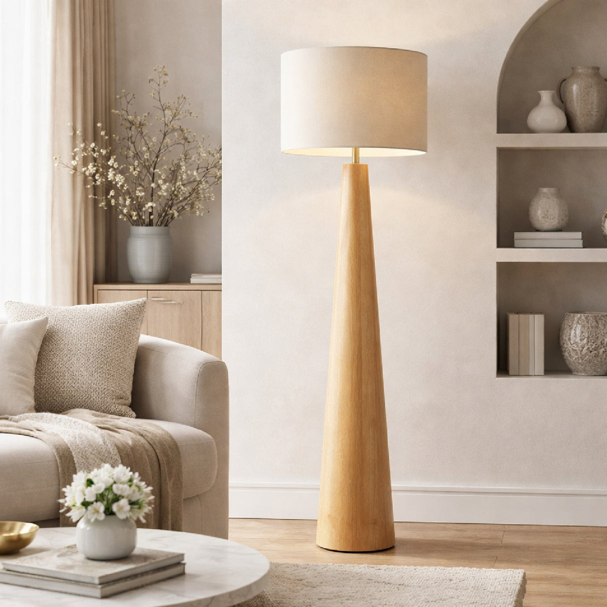 Modern European furniture - Flared Wooden Accent Floor Lamp - www.oroa.com