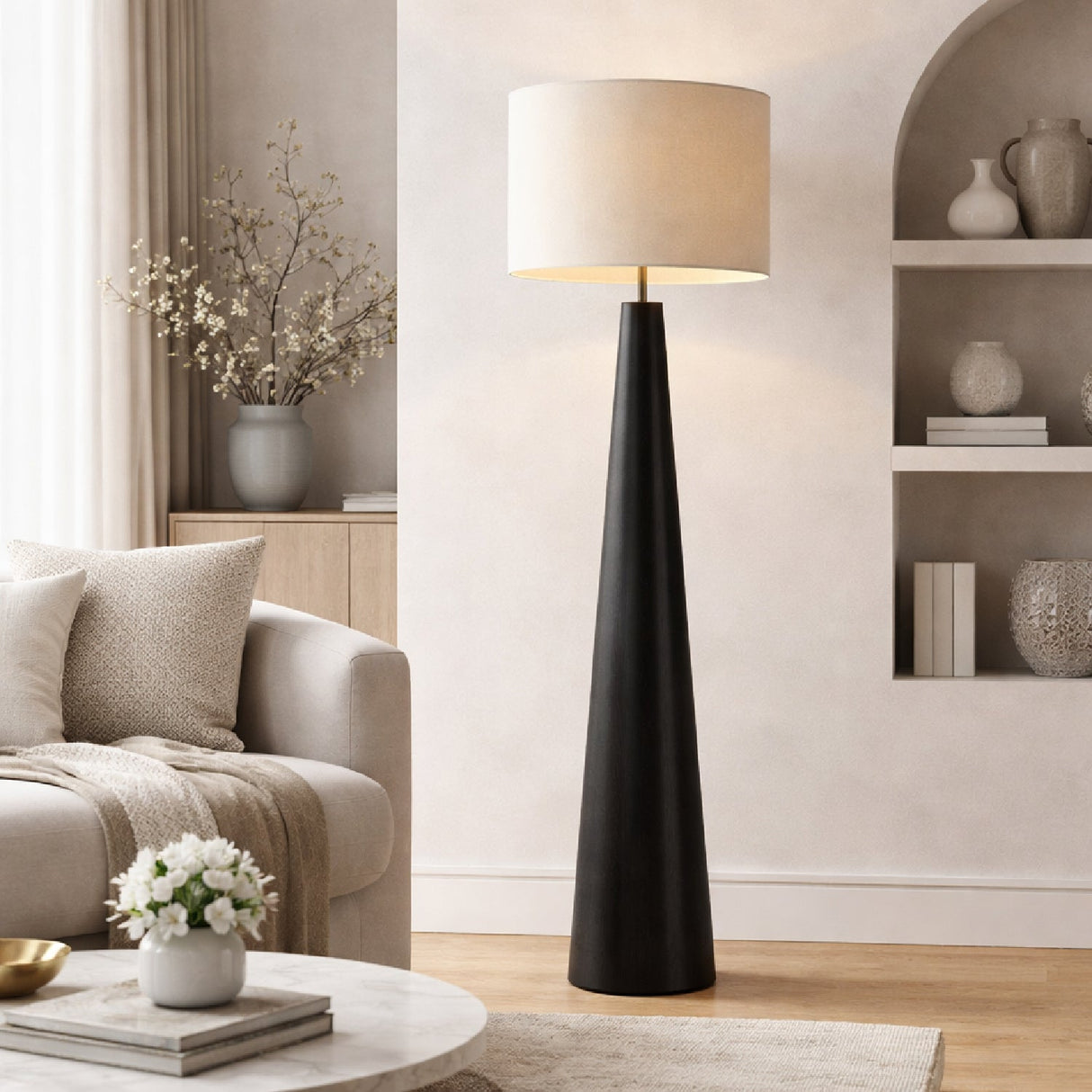 Modern European furniture - Flared Wooden Accent Floor Lamp - www.oroa.com