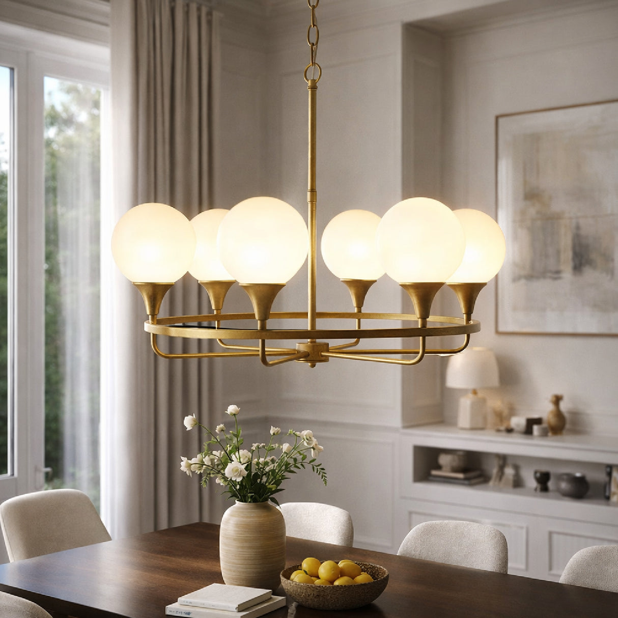 6-Light White Glass Chandelier | Oroa.com