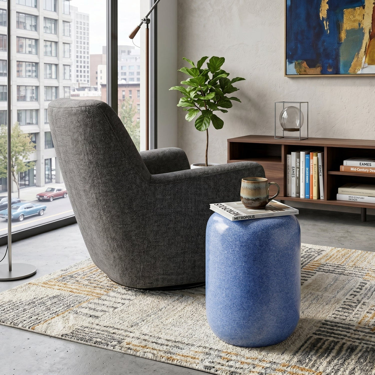 Modern European furniture - Cylindrical Glazed Ceramic Garden Stool - www.oroa.com