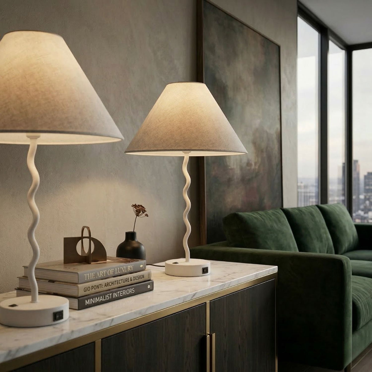 Modern European furniture - Wavy Iron Table Lamp Set (2) - www.oroa.com