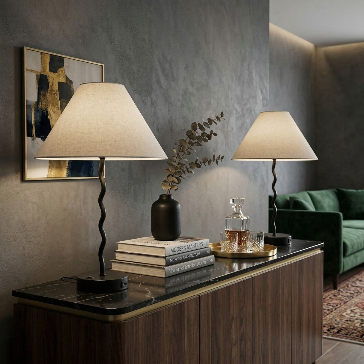 Modern European furniture - Wavy Iron Table Lamp Set (2) - www.oroa.com