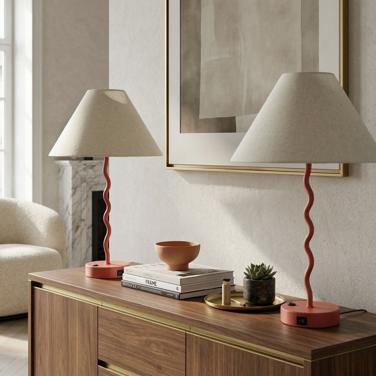 Modern European furniture - Wavy Iron Table Lamp Set (2) - www.oroa.com