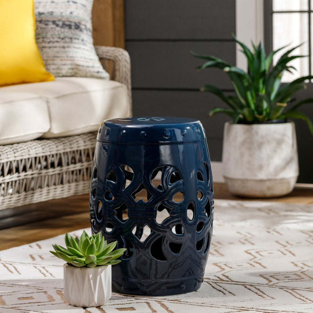 Modern European furniture - Openwork Glazed Ceramic Garden Stool - www.oroa.com