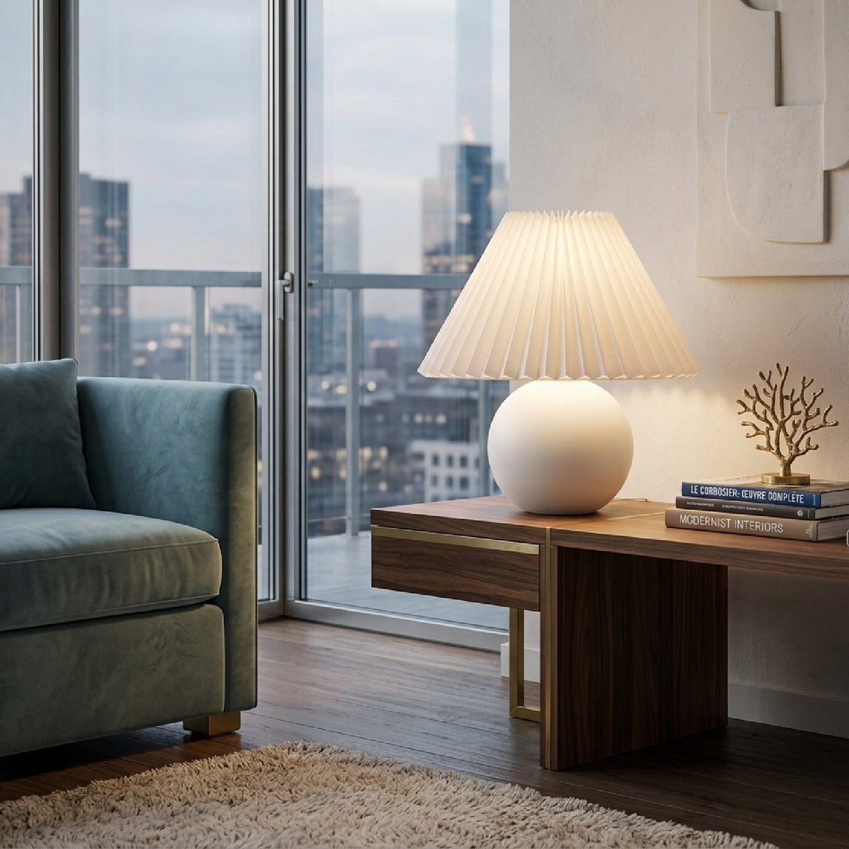 Modern European furniture - Pleated Linen Ceramic Table Lamp - www.oroa.com