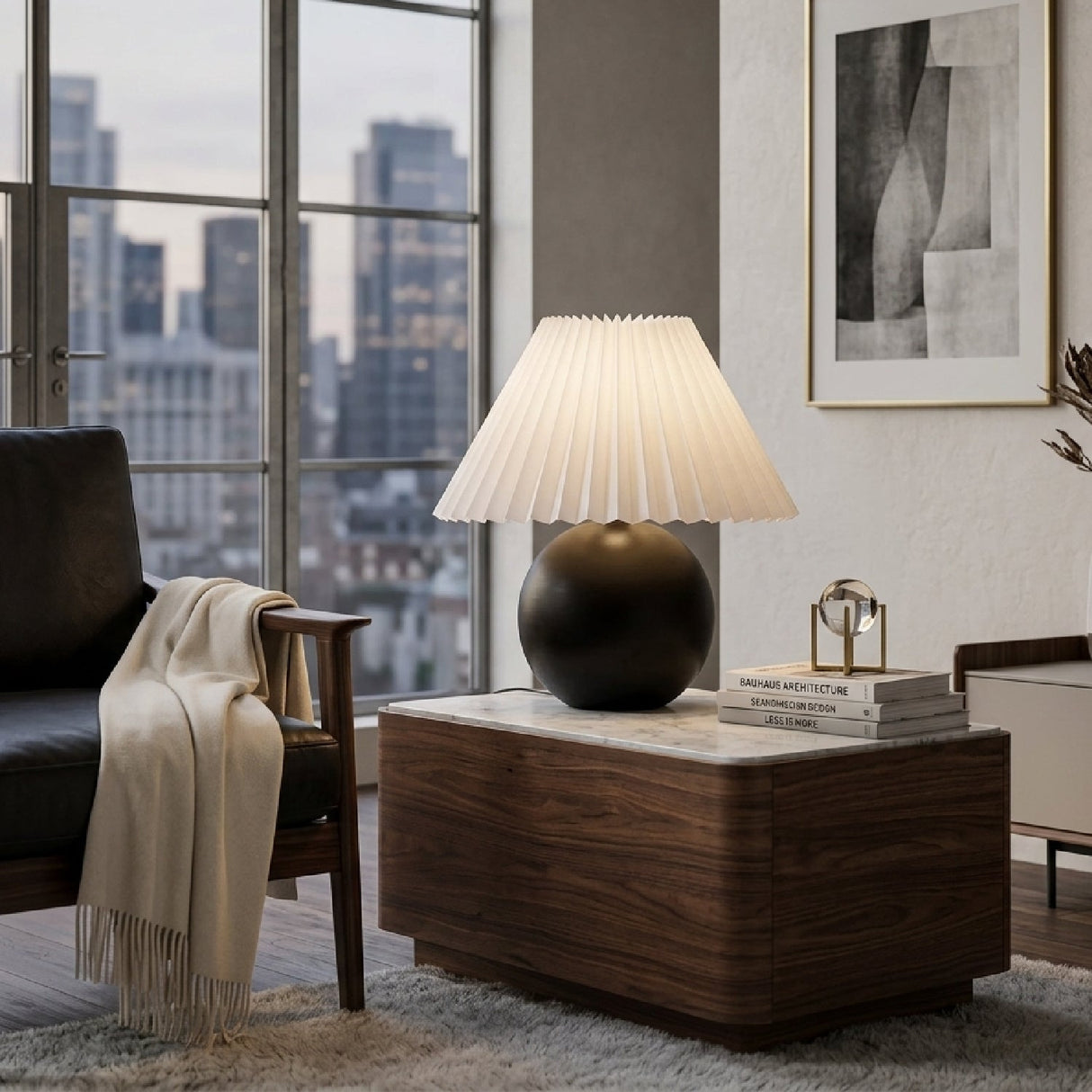 Modern European furniture - Pleated Linen Ceramic Table Lamp - www.oroa.com