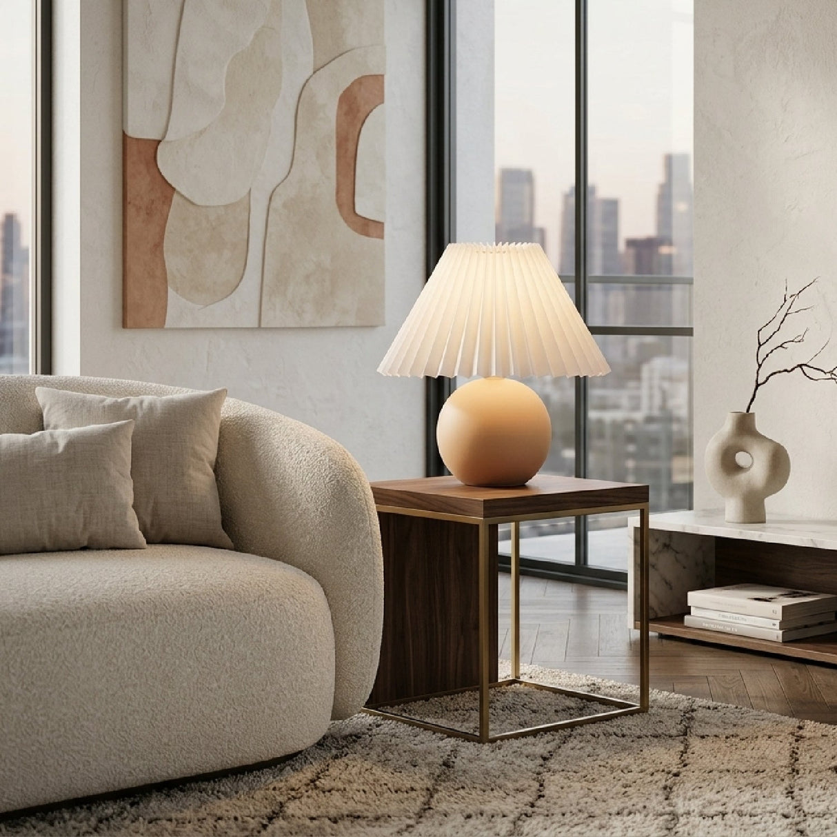 Modern European furniture - Pleated Linen Ceramic Table Lamp - www.oroa.com