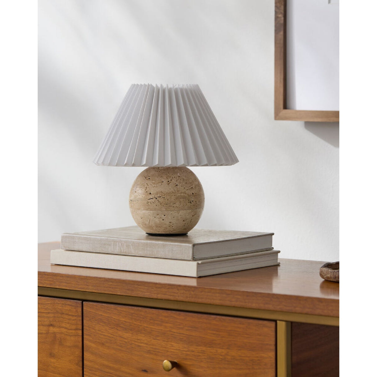 Modern European furniture - Pleated Linen Travertine Table Lamp - www.oroa.com