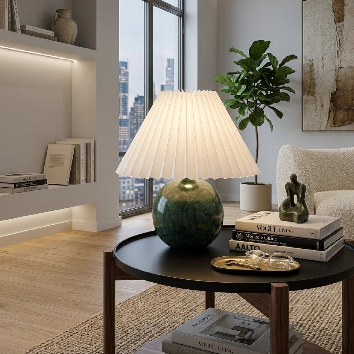 Modern European furniture - Pleated Linen Travertine Table Lamp - www.oroa.com