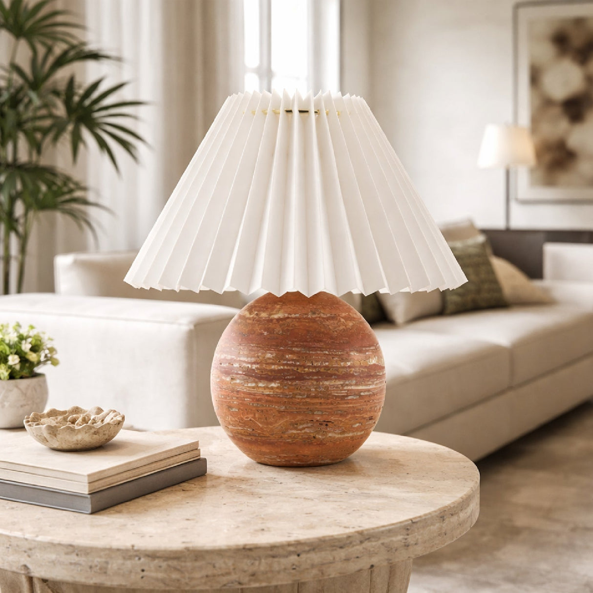 Modern European furniture - Red Travertine Base Table Lamp - www.oroa.com