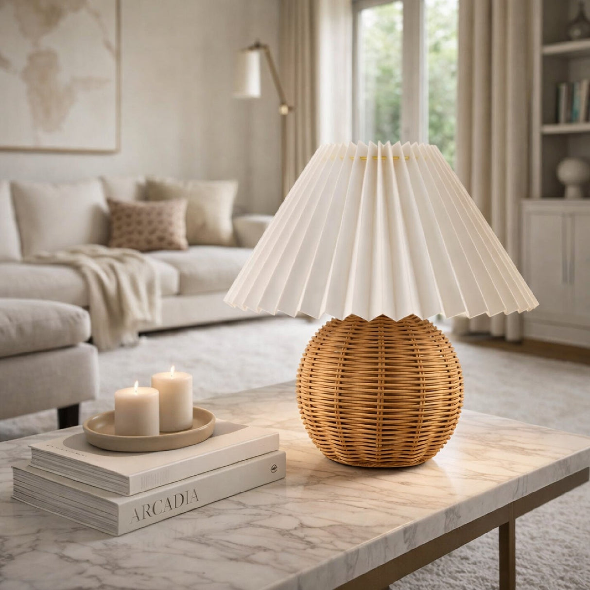 Modern European furniture - Pleated Shade Rattan Table Lamp - www.oroa.com