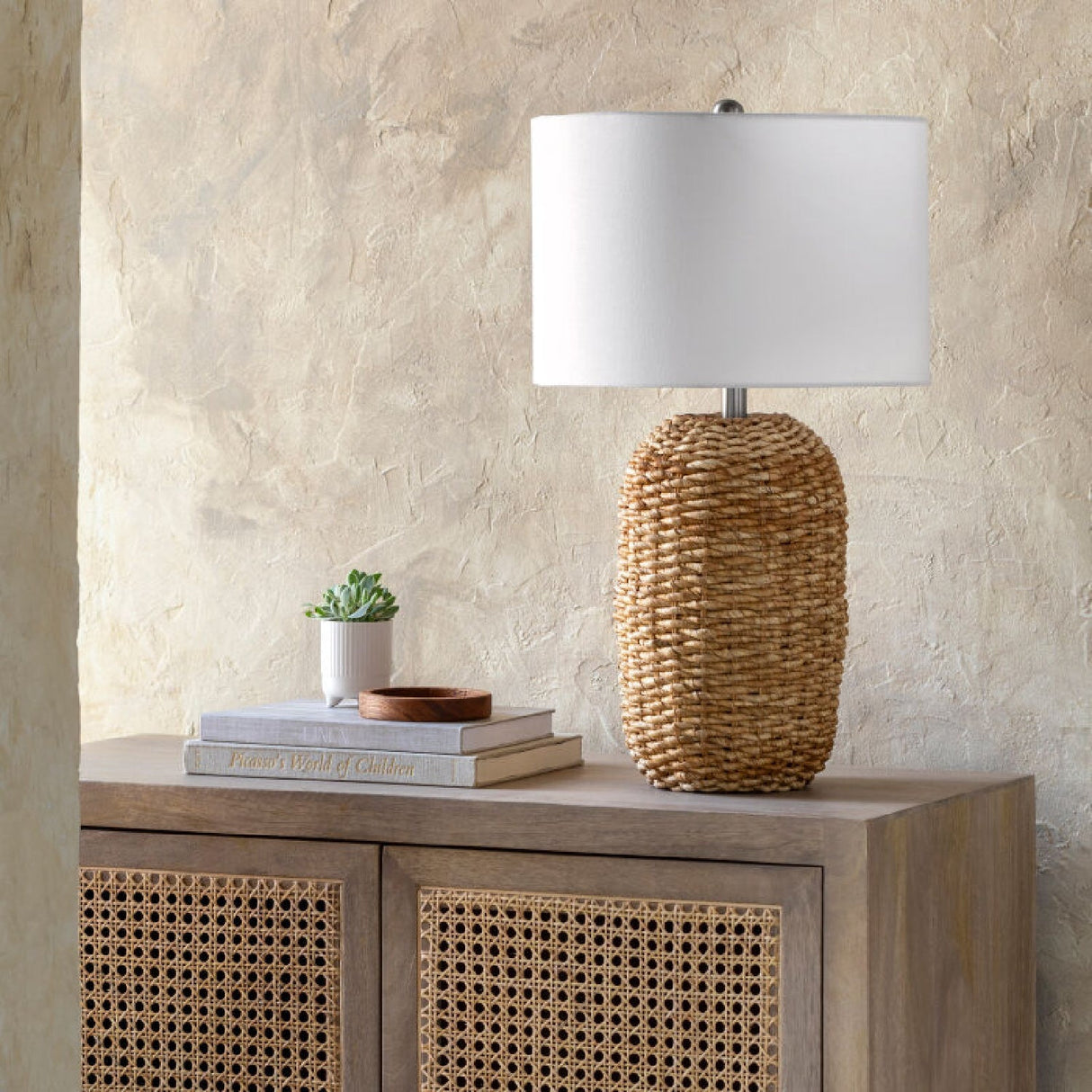 Modern European furniture - Rattan White Cotton Table Lamp - www.oroa.com