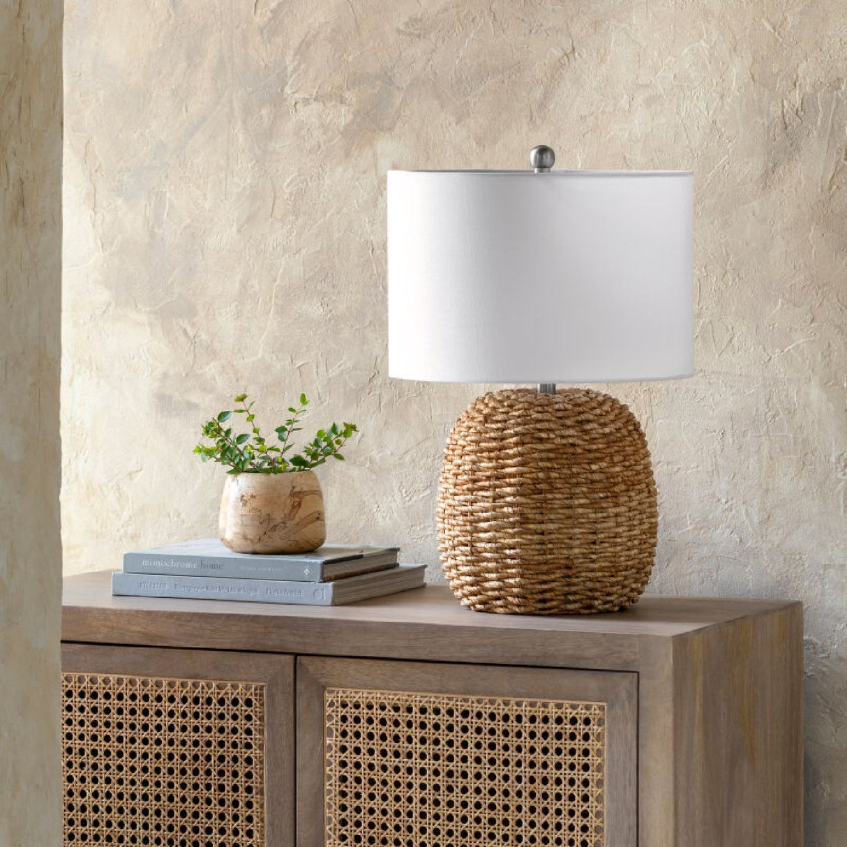 Modern European furniture - Rattan White Cotton Table Lamp - www.oroa.com