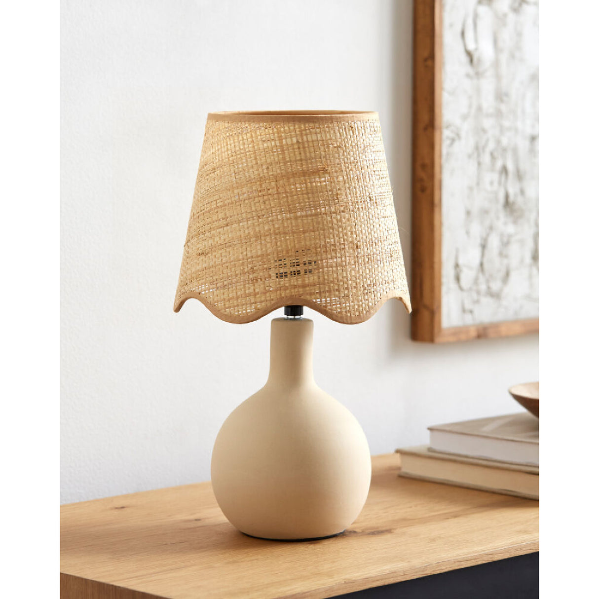 Modern European furniture - Wavy-Edge Rattan Ceramic Table Lamp - www.oroa.com | Oroa.com