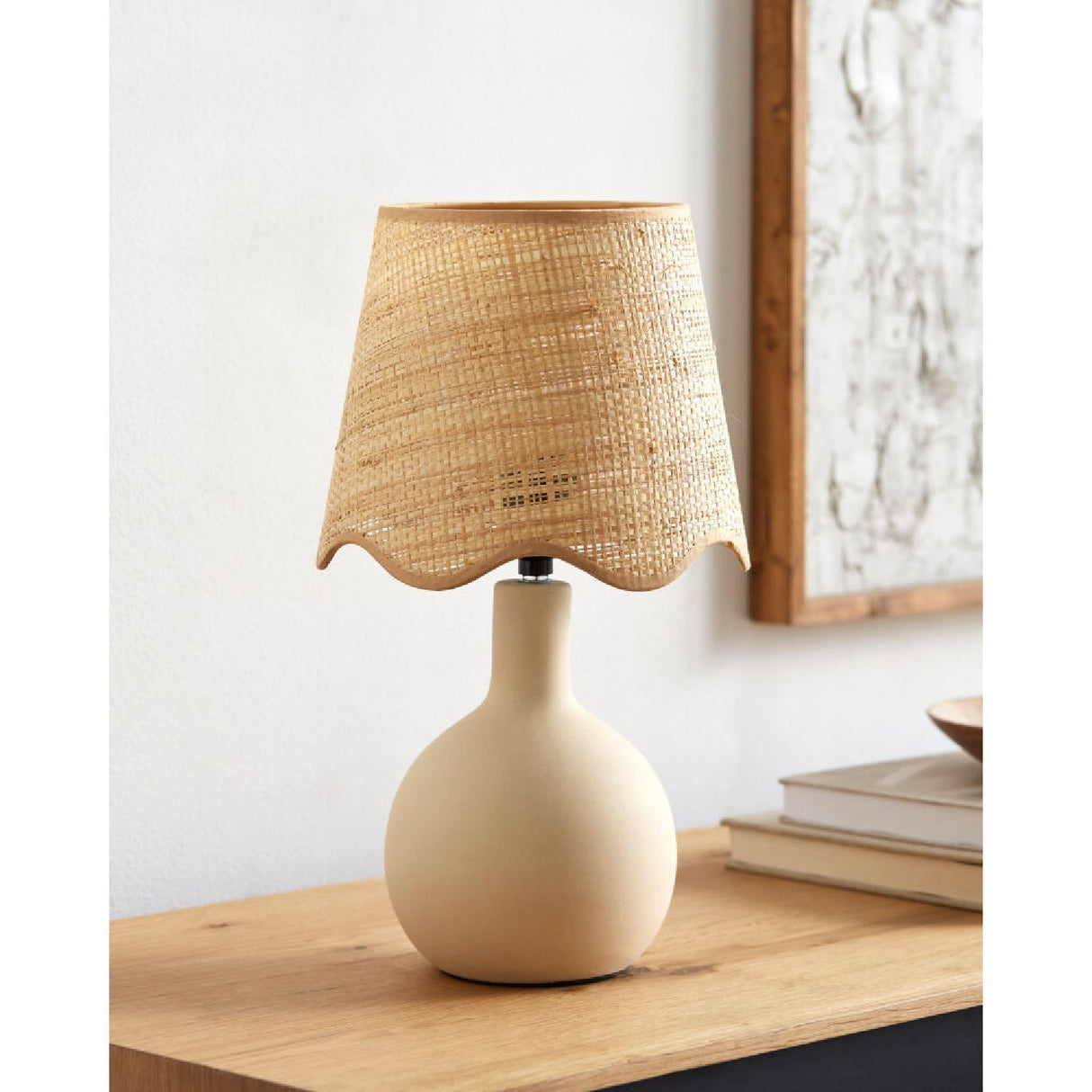 Modern European furniture - Wavy-Edge Rattan Ceramic Table Lamp - www.oroa.com