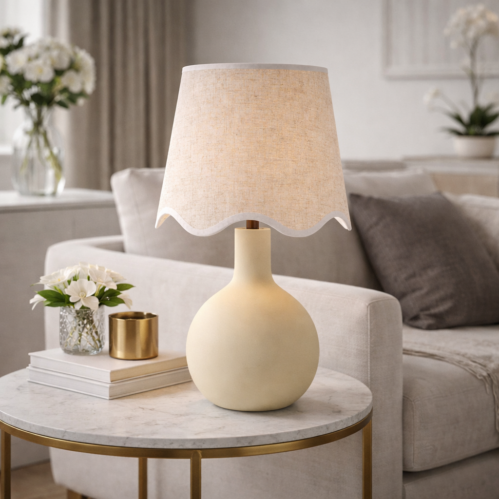 Modern European furniture - Wavy-Edge Rattan Ceramic Table Lamp - www.oroa.com