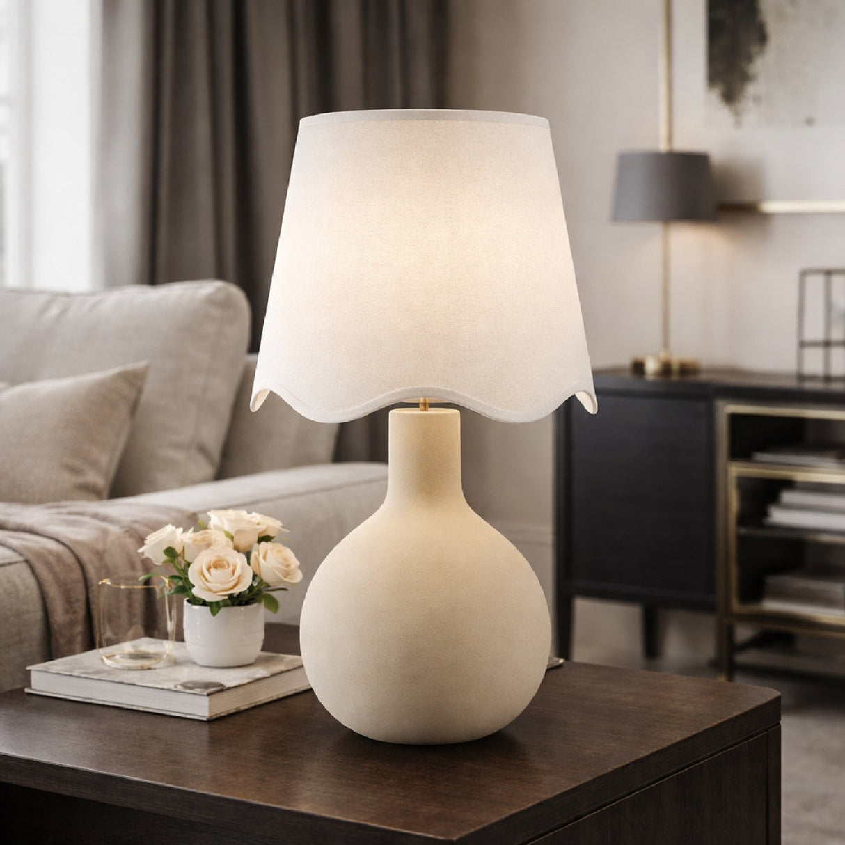 Modern European furniture - Wavy-Edge Rattan Ceramic Table Lamp - www.oroa.com