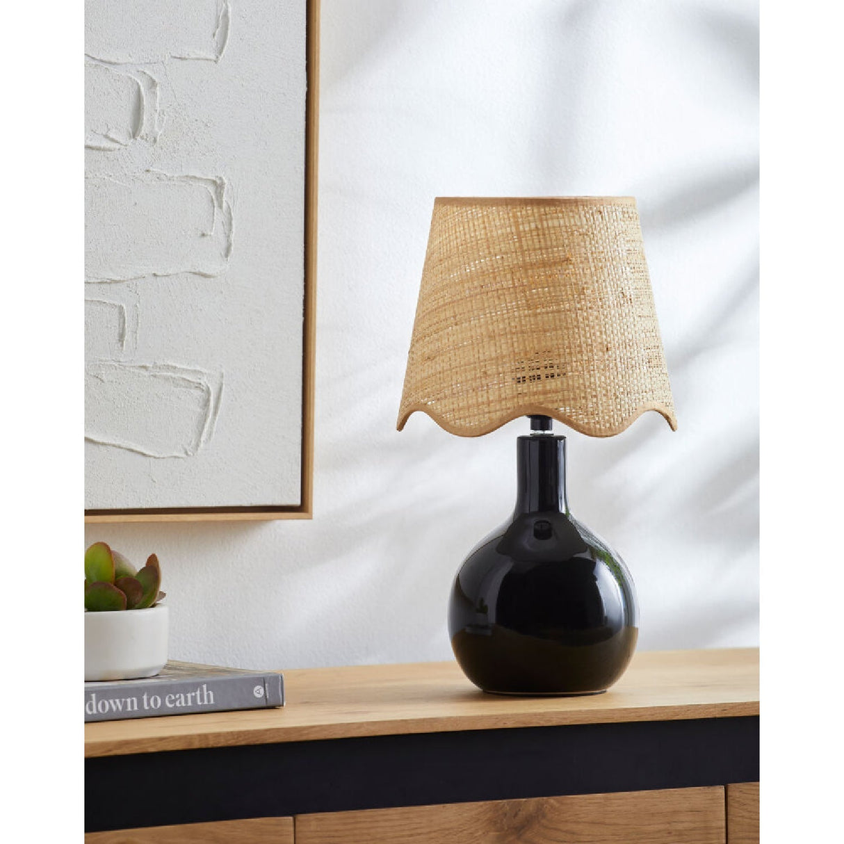 Modern European furniture - Wavy-Edge Rattan Ceramic Table Lamp - www.oroa.com