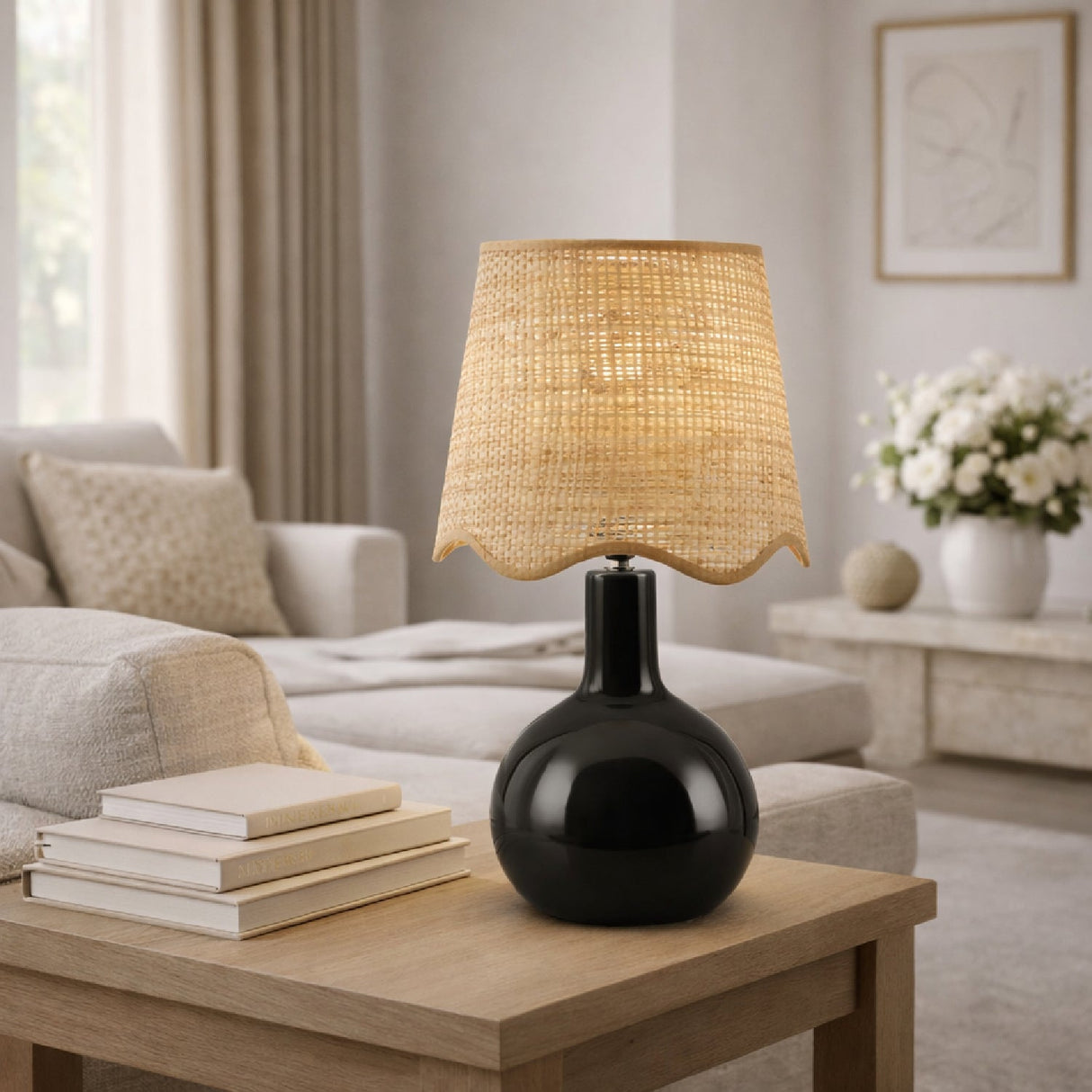 Modern European furniture - Wavy-Edge Rattan Ceramic Table Lamp - www.oroa.com