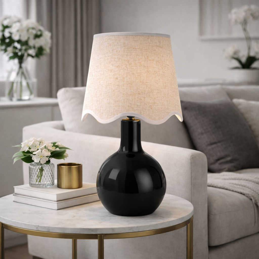 Modern European furniture - Wavy-Edge Rattan Ceramic Table Lamp - www.oroa.com