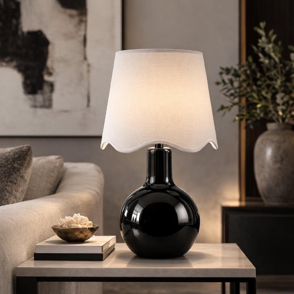 Modern European furniture - Wavy-Edge Rattan Ceramic Table Lamp - www.oroa.com