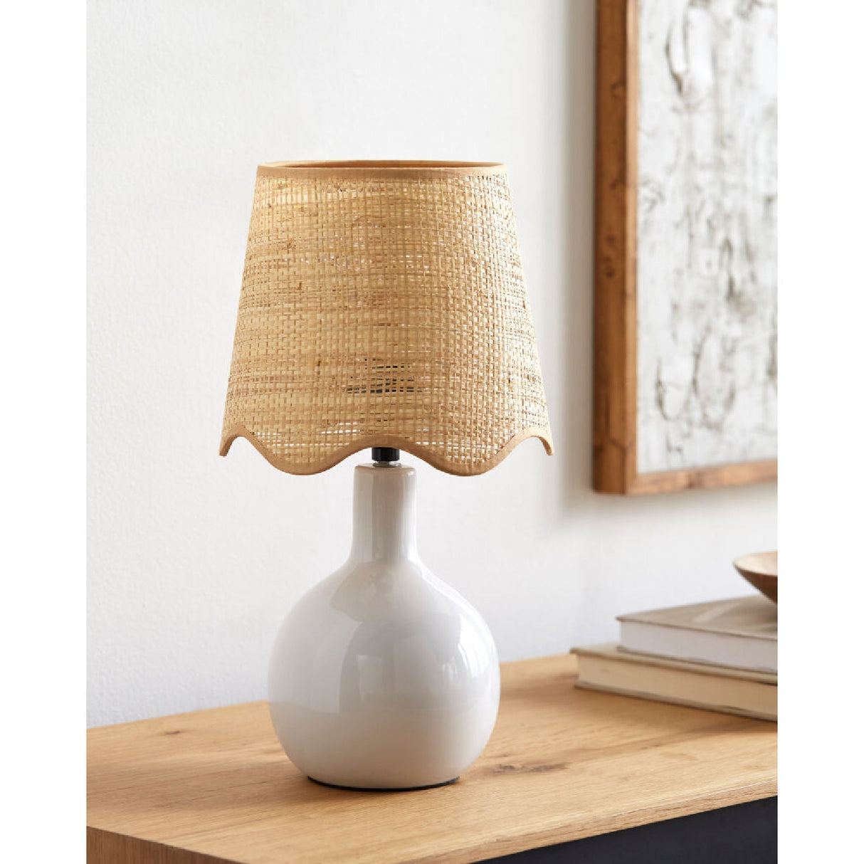 Modern European furniture - Wavy-Edge Rattan Ceramic Table Lamp - www.oroa.com