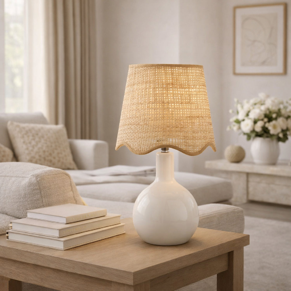 Modern European furniture - Wavy-Edge Rattan Ceramic Table Lamp - www.oroa.com | Oroa.com