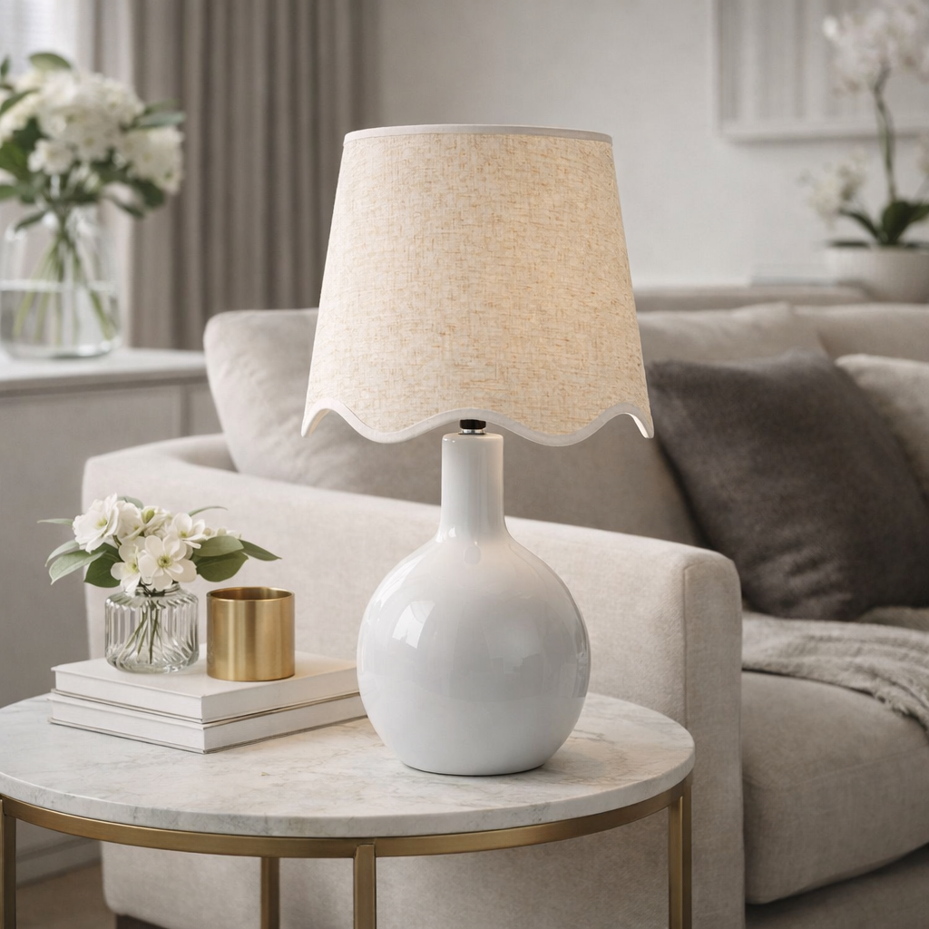 Modern European furniture - Wavy-Edge Rattan Ceramic Table Lamp - www.oroa.com