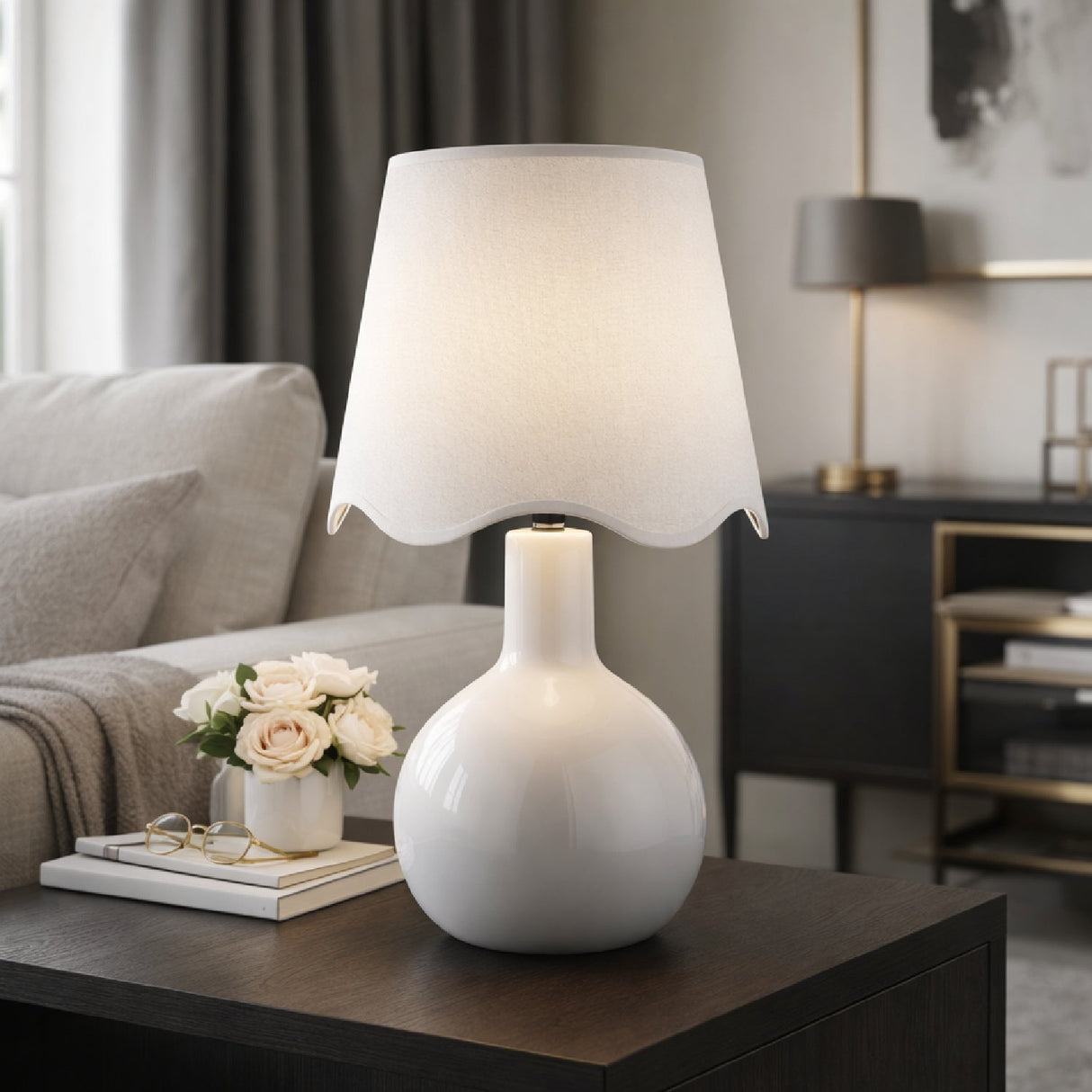 Modern European furniture - Wavy-Edge Rattan Ceramic Table Lamp - www.oroa.com