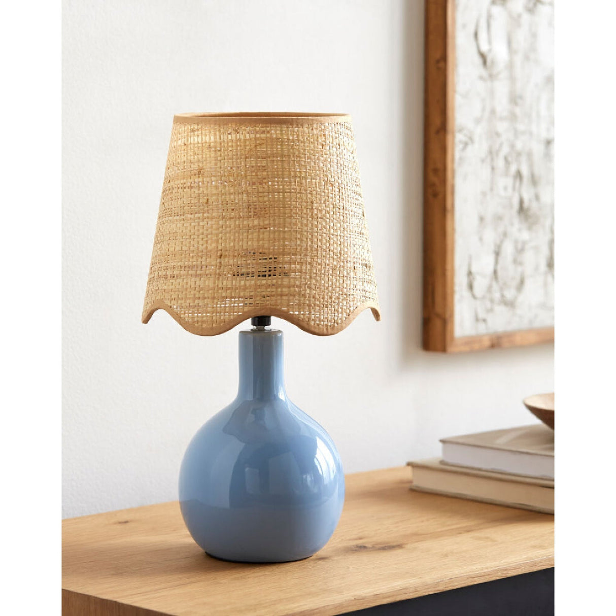 Modern European furniture - Wavy-Edge Rattan Ceramic Table Lamp - www.oroa.com