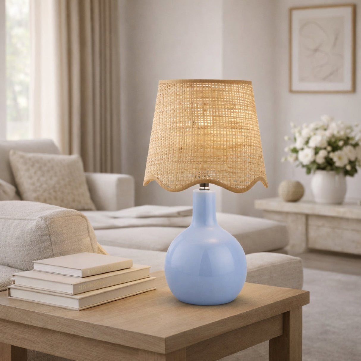 Modern European furniture - Wavy-Edge Rattan Ceramic Table Lamp - www.oroa.com