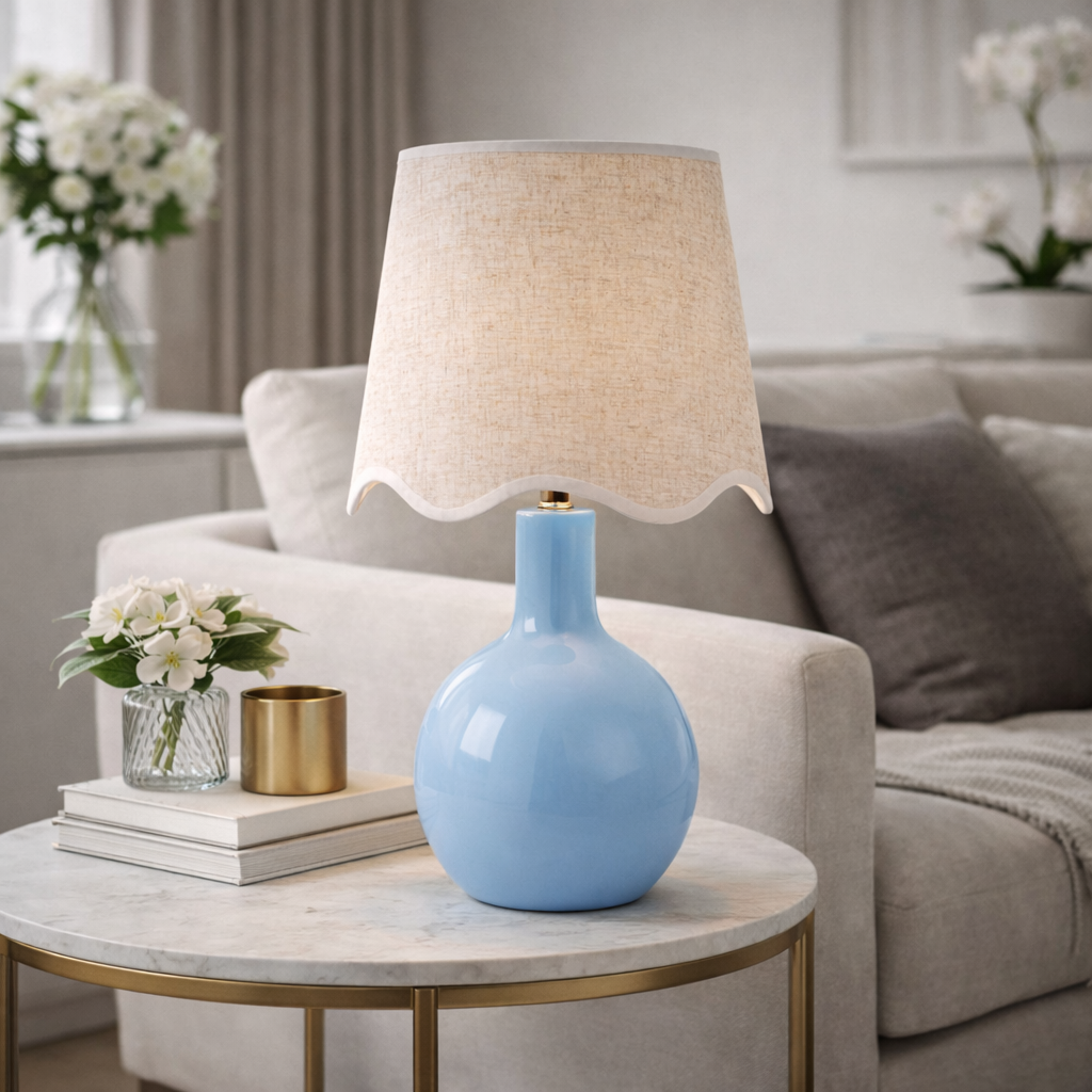 Modern European furniture - Wavy-Edge Rattan Ceramic Table Lamp - www.oroa.com
