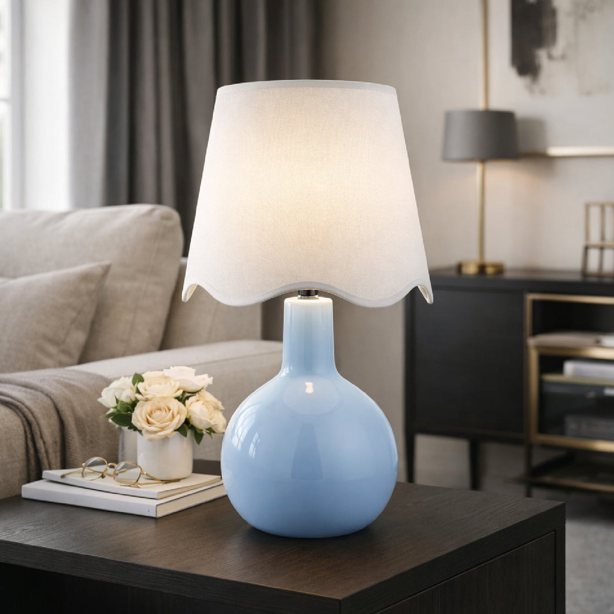 Modern European furniture - Wavy-Edge Rattan Ceramic Table Lamp - www.oroa.com