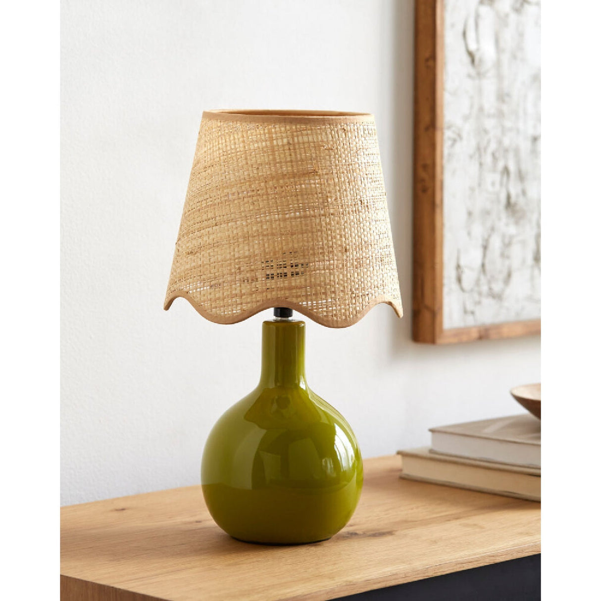 Modern European furniture - Wavy-Edge Rattan Ceramic Table Lamp - www.oroa.com