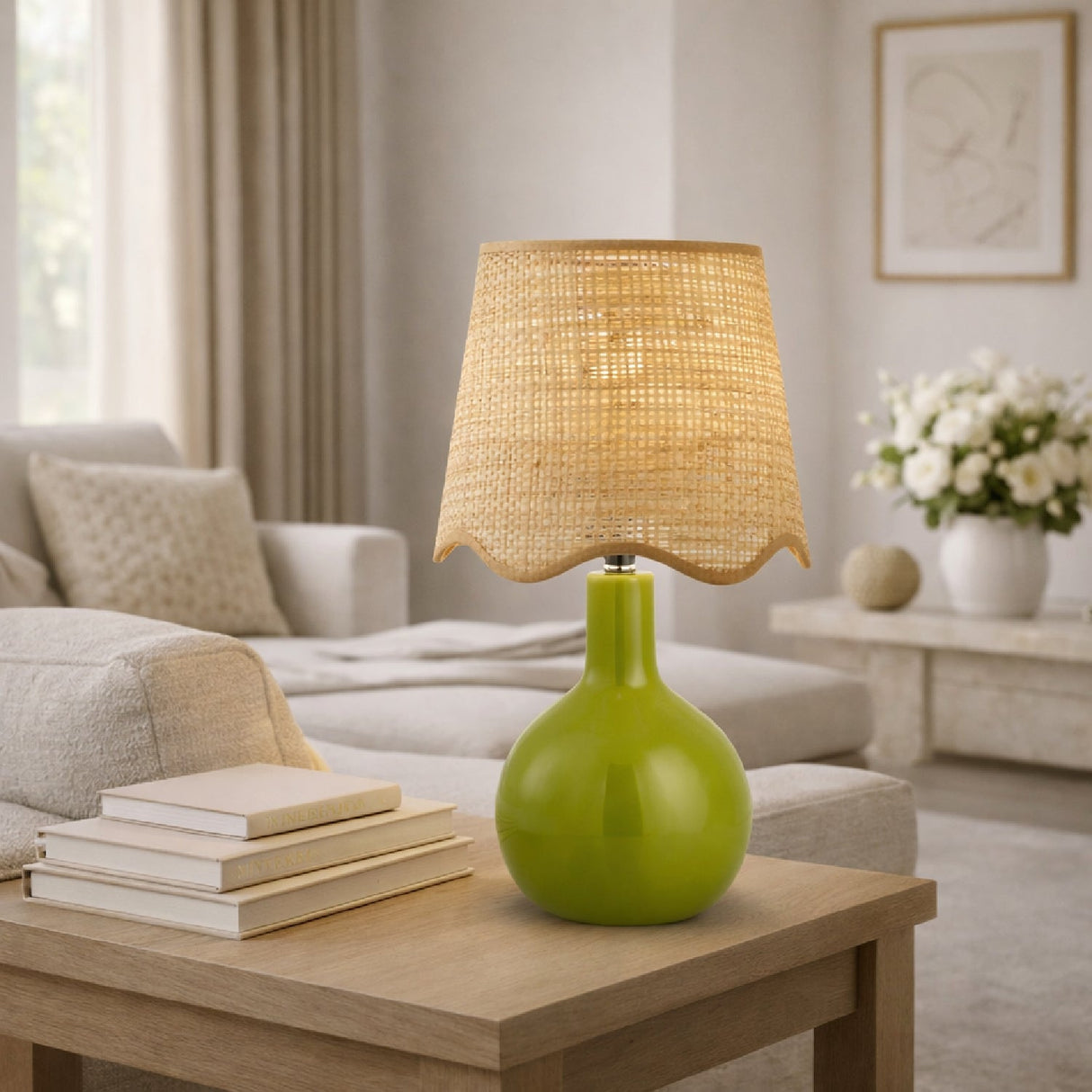 Modern European furniture - Wavy-Edge Rattan Ceramic Table Lamp - www.oroa.com