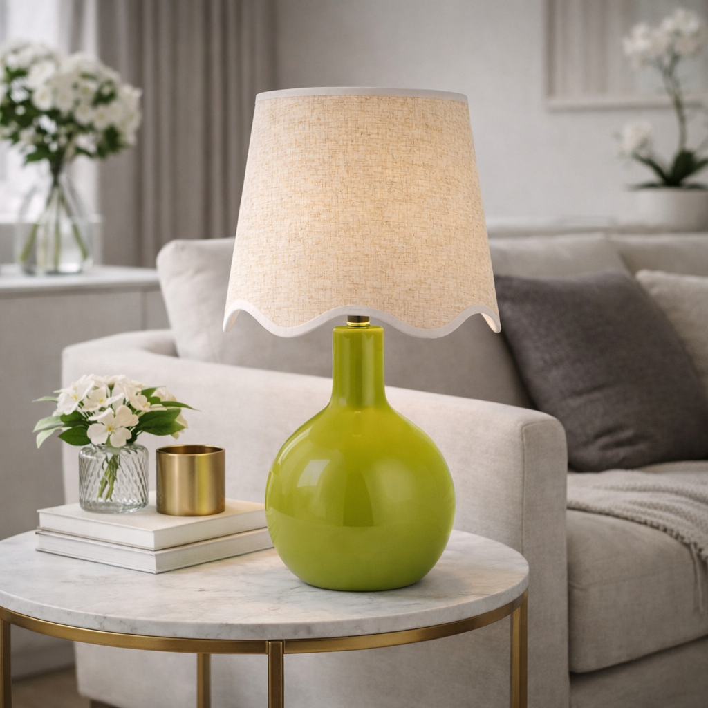 Modern European furniture - Wavy-Edge Rattan Ceramic Table Lamp - www.oroa.com