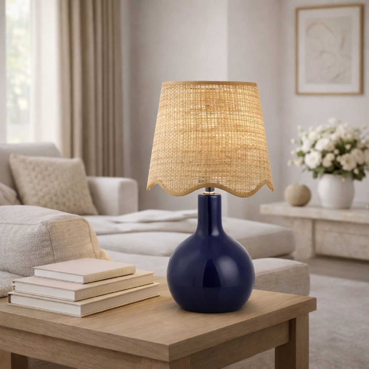 Modern European furniture - Wavy-Edge Rattan Ceramic Table Lamp - www.oroa.com