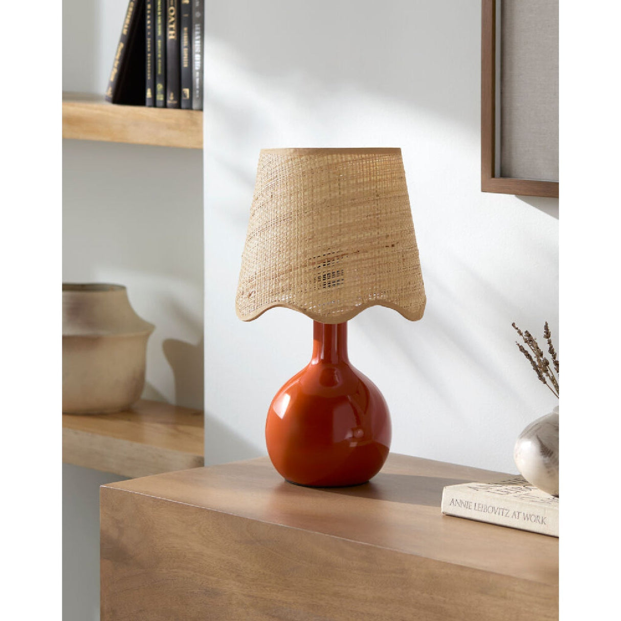 Modern European furniture - Wavy-Edge Rattan Ceramic Table Lamp - www.oroa.com