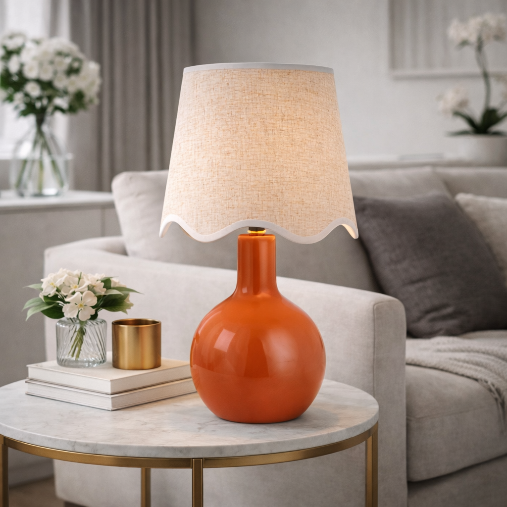 Modern European furniture - Wavy-Edge Rattan Ceramic Table Lamp - www.oroa.com