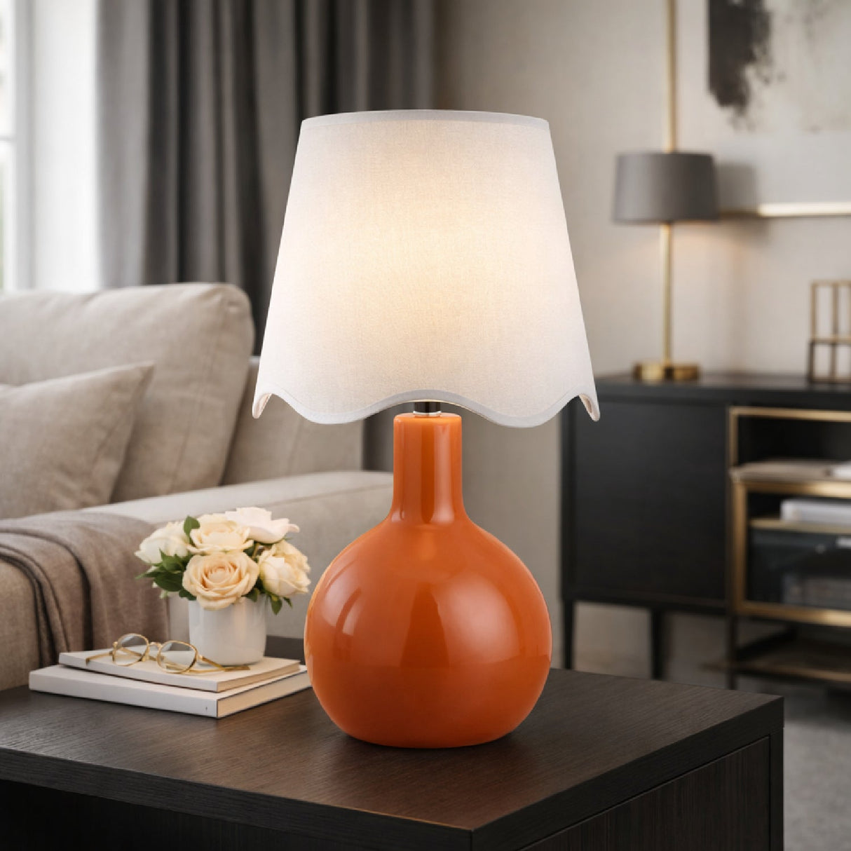 Modern European furniture - Wavy-Edge Rattan Ceramic Table Lamp - www.oroa.com