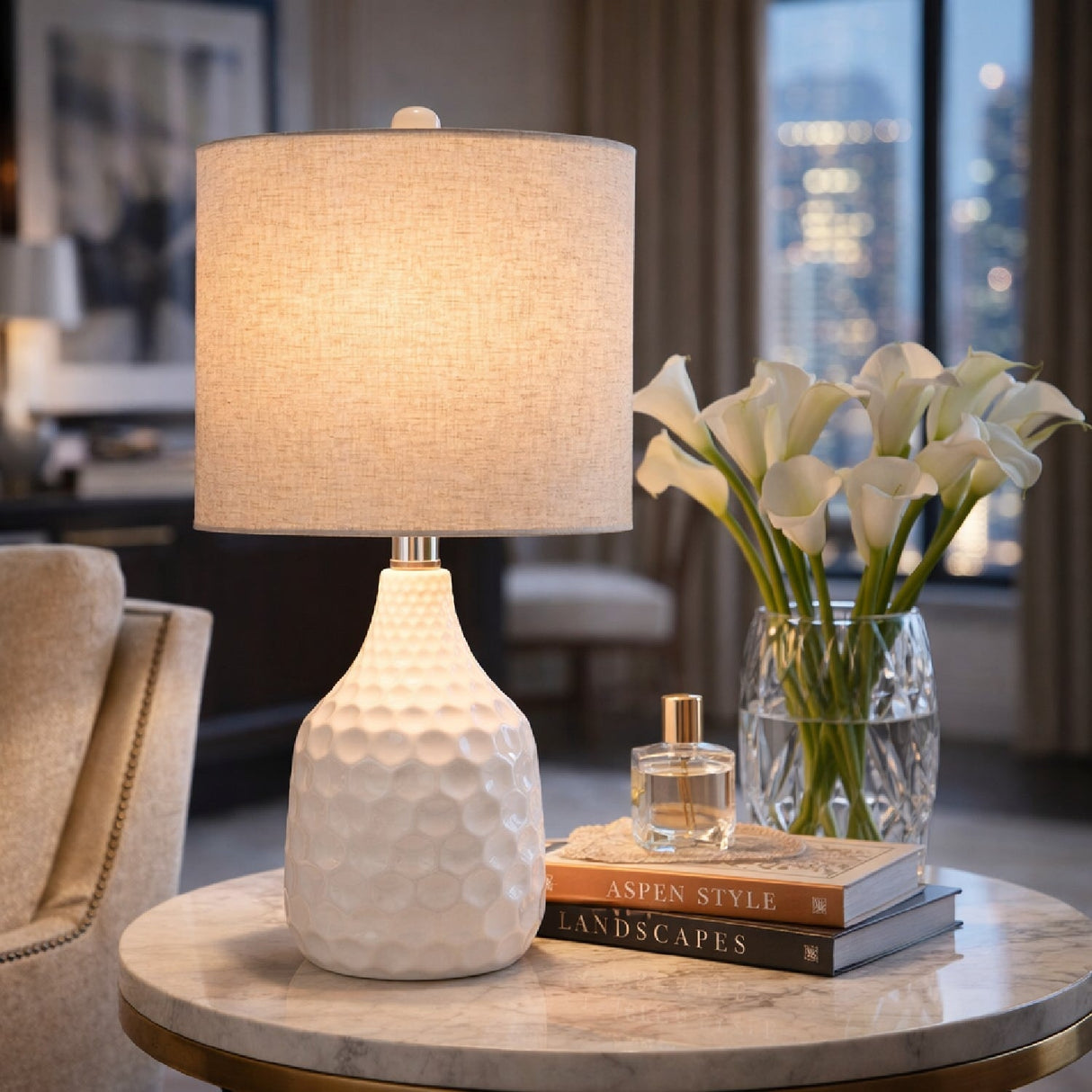 Modern European furniture - Ivory Linen Ceramic Table Lamp - www.oroa.com