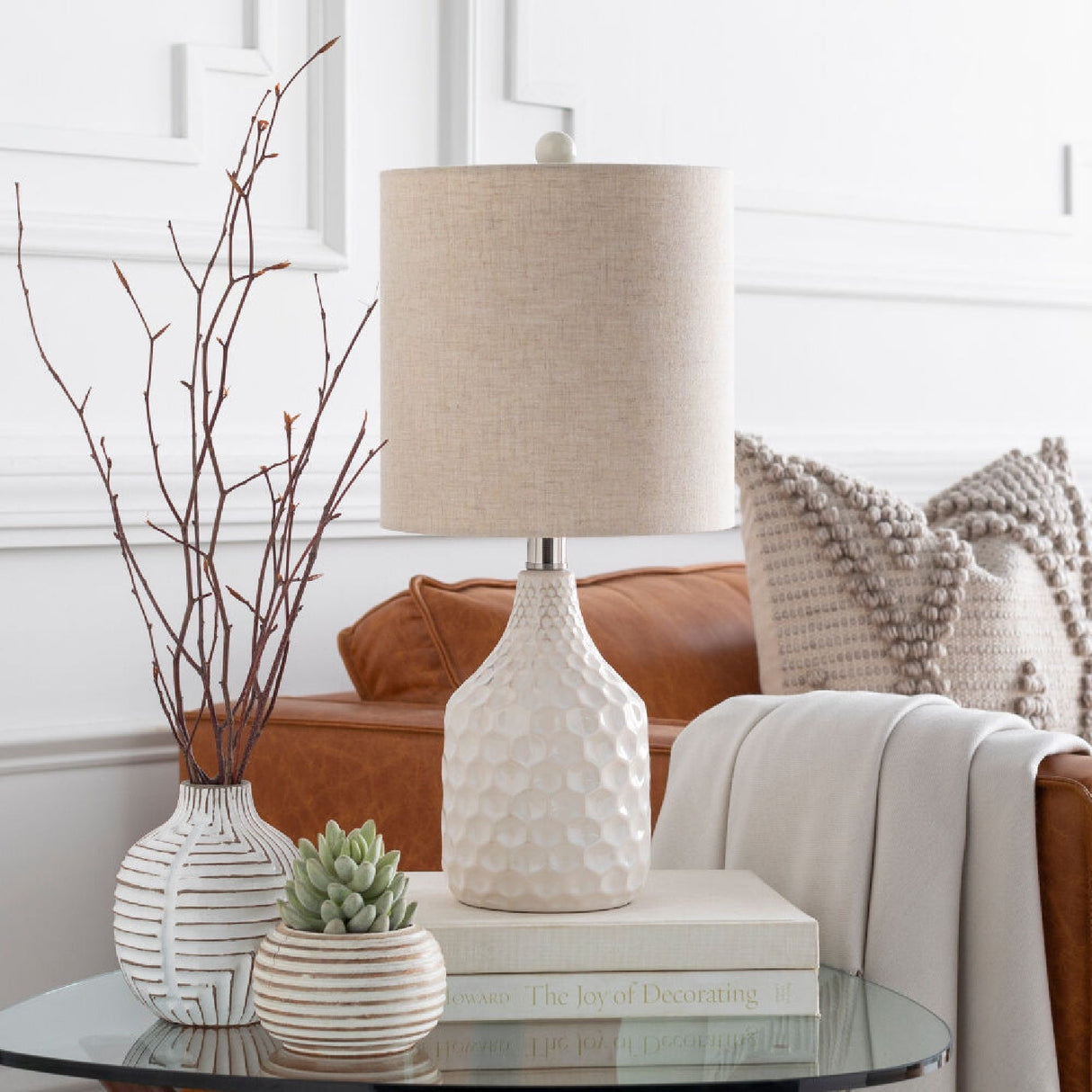 Modern European furniture - Ivory Linen Ceramic Table Lamp - www.oroa.com
