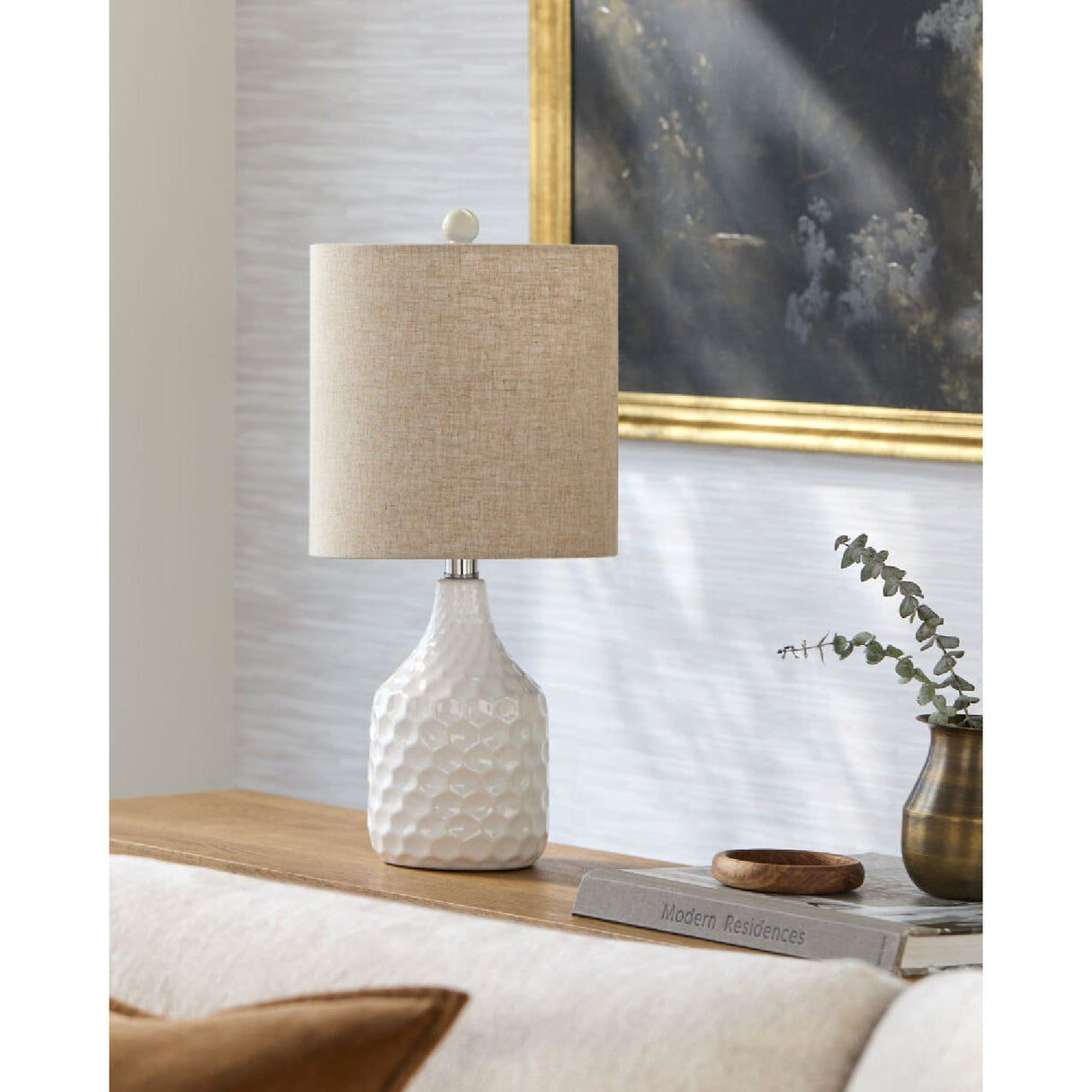 Modern European furniture - Ivory Linen Ceramic Table Lamp - www.oroa.com