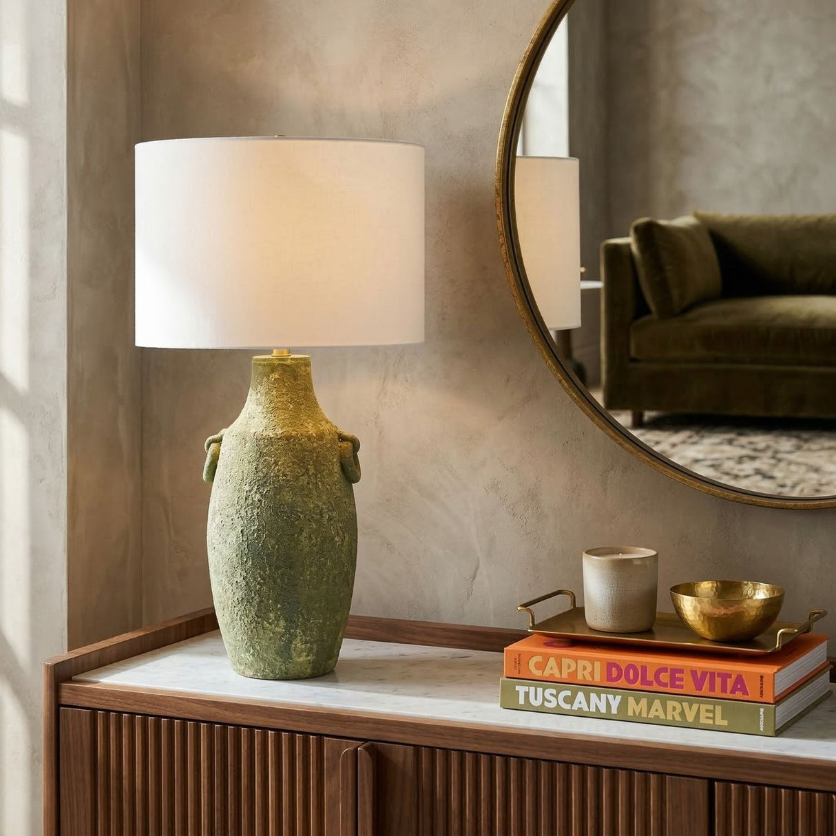 Modern European furniture - Rustic Green Ceramic Table Lamp - www.oroa.com