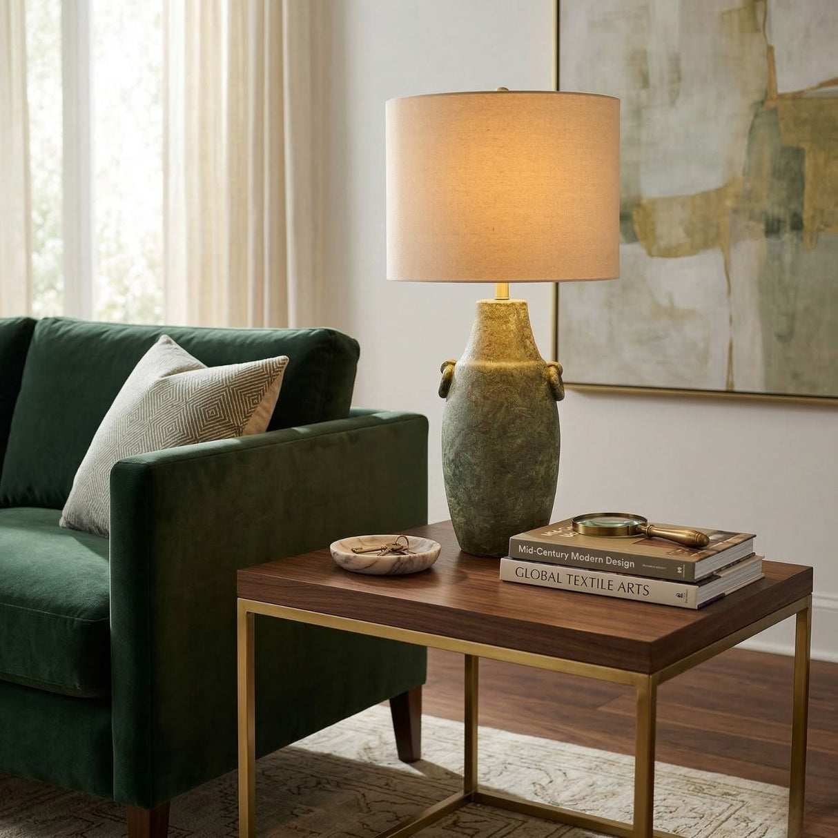 Modern European furniture - Handpainted Green Ceramic Table Lamp - www.oroa.com