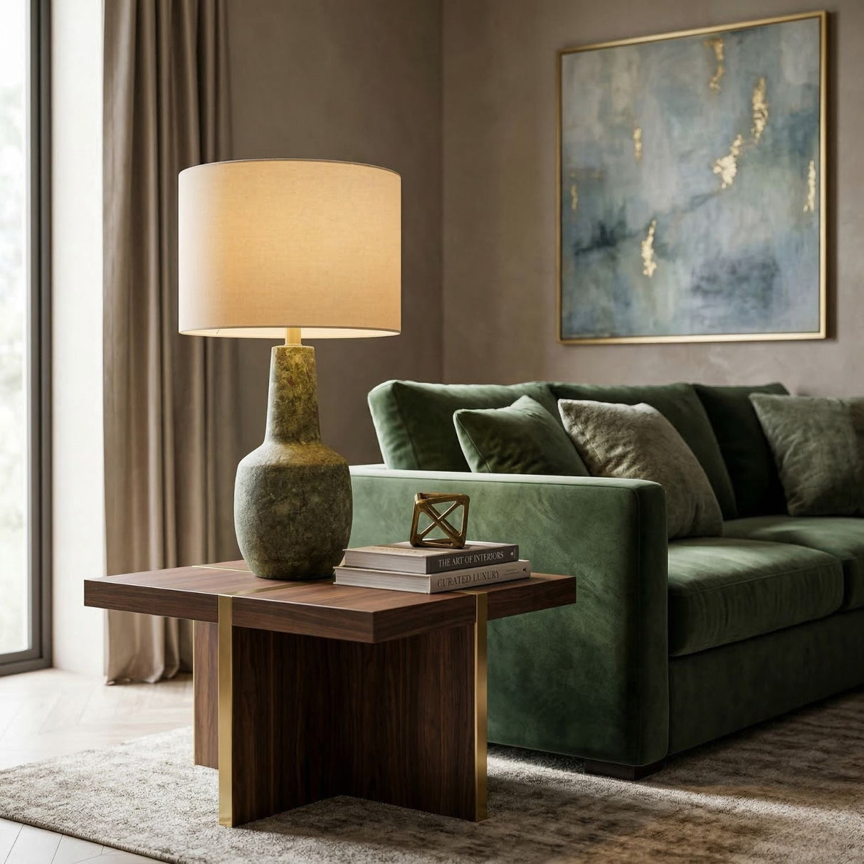 Modern European furniture - Handpainted Green Ceramic Table Lamp - www.oroa.com