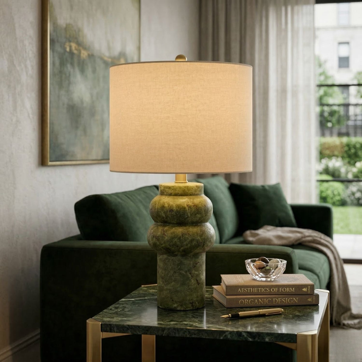 Modern European furniture - Handpainted Green Ceramic Table Lamp - www.oroa.com